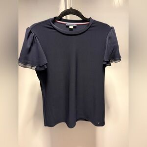 Tommy Hilfiger Dark Blue Flutter Sleeve Top